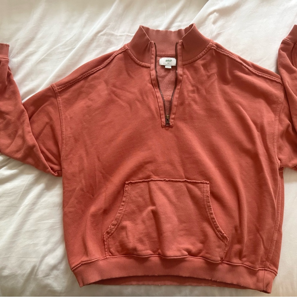 Aerie Coral Zip-Up Sweater